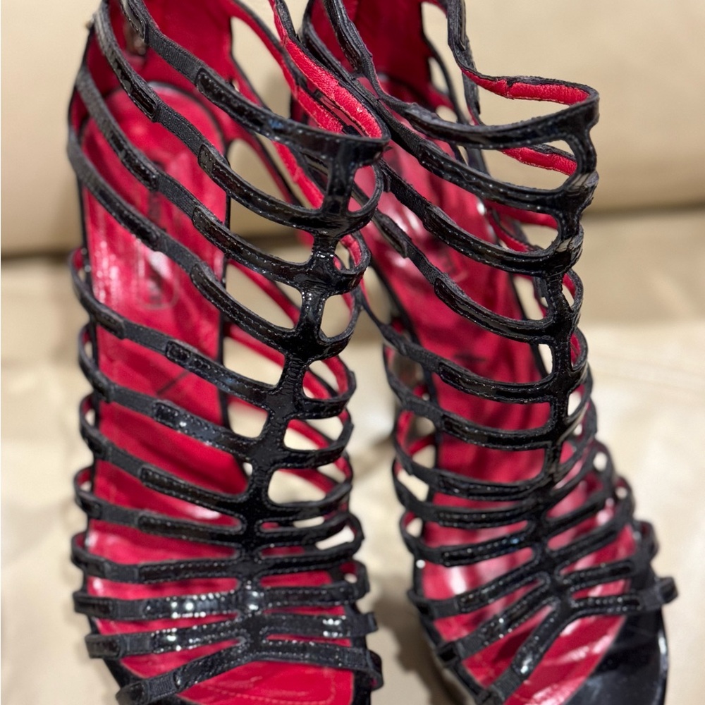 Cesare Paciotti caged black patent stiletto heels size 37 1/2 RARE ., - Picture 8 of 16